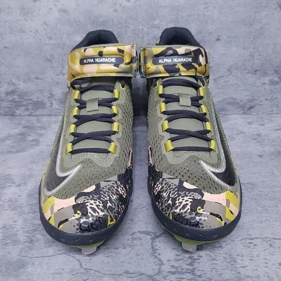 NIKE Alpha Huarache Elite 4 Baseball Cleats Men 13.5 Green Black Camo FD5517 200